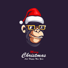 Gorilla wearing a christmas hat mascot logo design illustration vector