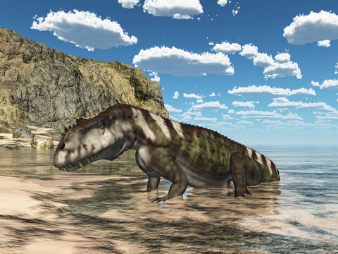 Archosaurier Prestosuchus in einer Küstenlandschaft
