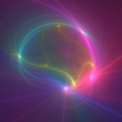 Abstract fractal art background. Minimal glowing lines in neon colours. Colour, color, colorful, colourful, multi-coloured, multi-colored, multicoloured, multicolored, spectrum, rainbow.