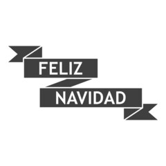 Banner con texto Feliz Navidad en español en cinta en color gris para su uso en invitaciones y tarjetas de felicitación
