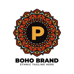 letter P mandala vintage color ethnic boho brand flower generation
