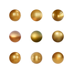 Set of gold sphere isolated on white background. Collection of golden bubble. Vector illustration