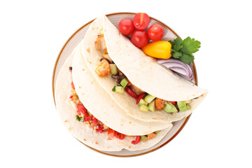 Concept of tasty food with taco isolated on white background