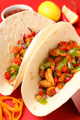 Concept of tasty food with taco close up