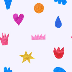 seamless pattern from real craft plasticine and clay.Children's crafts and figurines.3d rendering print of abstract shapes with a clay texture.Funky and groovy vibrant hippie 70s, 80s style ornament	