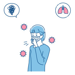 マスクをつけて咳をする女性　3色