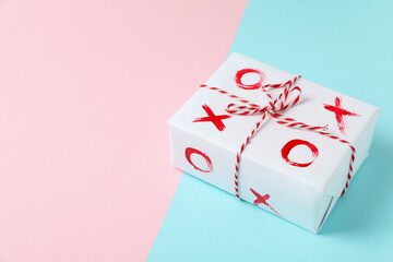 Gift box with XO on two tone background5