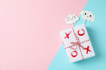 Gift box with XO on two tone background5