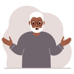 Grandfather is screaming and upset. Hands are spread out in different directions. Vector