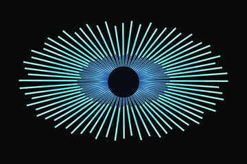 Abstract blue eye from lines on black background, sign used for design, vector illustration