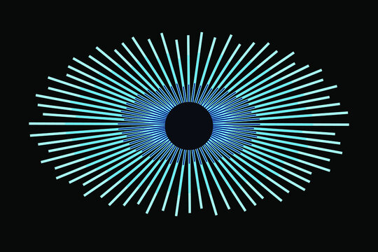 Abstract blue eye from lines on black background, sign used for design, vector illustration