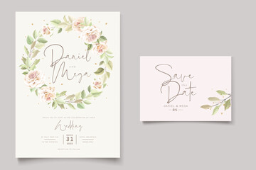 Obraz premium hand drawn soft floral roses wedding invitation card set