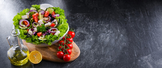 Composition with a vegetable salad bowl