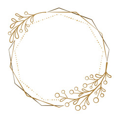 Vector polygonal dotted frame. Christmas floral decoration.