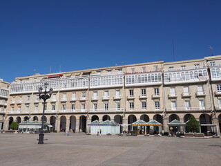 Fototapeta premium Buildings on main square in A Coruna city in Spain
