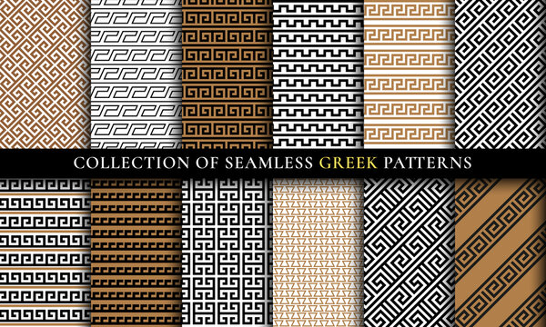 Vector seamless Greek patterns collection, art set