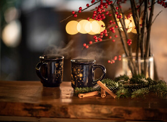 Hot mulled wine on the christmas market - 473505974
