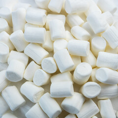 Marshmallows pattern background. White marshmallow sweet food, top view