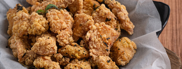 Delicious fried popcorn chicken in Taiwan.