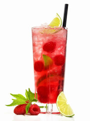 Raspberry Mojito Cocktail on white Background - Isolated