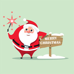 Santa Claus in traditional Christmas holiday merry santa clauses suit on green background. Happy New Year 2022 Christmas personage. Vector Illustration