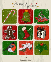 Christmas poster with christmas gingerbread man and ithe christmas elements from new ink style collection.