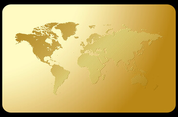 striped gold world map on golden vector background - card