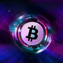 Deurstickers bitcoin cryptocurrency coin on colorful background, color art © reznik_val