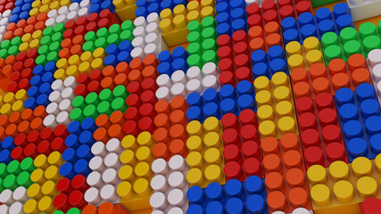 3d rendering of a multicolor plastic toy bricks in a close up view