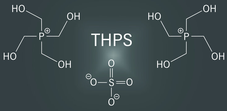 Tetrakis(hydroxymethyl)phosphonium Sulfate (THPS) Biocide Molecule. Skeletal Formula.