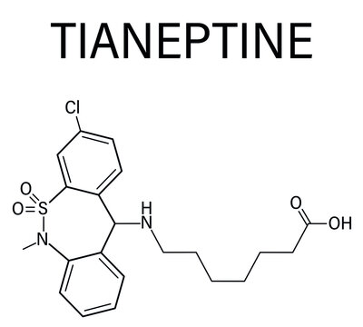 Tianeptine antidepressant drug molecule. Skeletal formula.	
