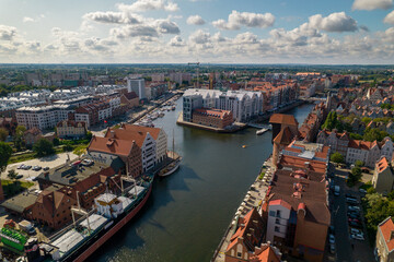 Gdansk. A city by the Baltic Sea on a sunny beautiful day. Aerial view over the seaside city of Gdańsk.