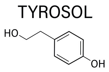 Tyrosol molecule skeletal formula. Antioxidant found in olive oil.	