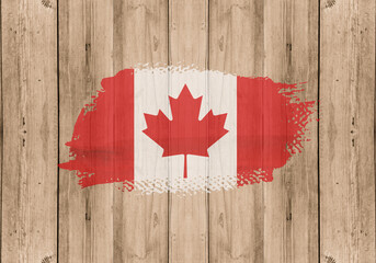 Flag of Canada, grunge, on wooden background, illustration