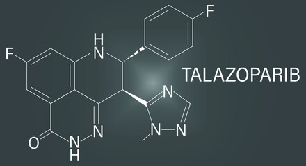 Talazoparib cancer drug molecule, PARP inhibitor. Skeletal formula.	