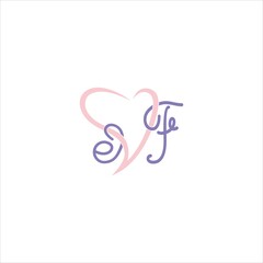 letter e f logo vector template heart