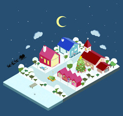 isometric city new year illustration vector christmas holidays