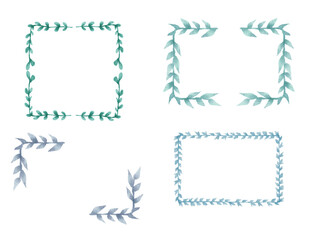 水彩葉っぱの四角フレーム