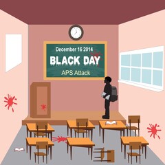 vector illustration, For 16 December.  template, banner, and flyer ,white font and class room with chairs, table, and board