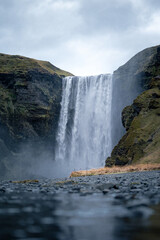 Sk&oacute;gafoss Waterfall Iceland without poeple with dramatic sky
