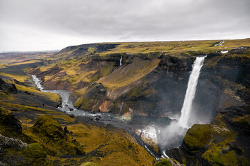 haifoss waterfall with dramatic sky without people