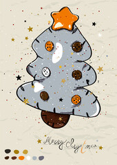 Christmas poster with christmas tree from new ink style collection.
