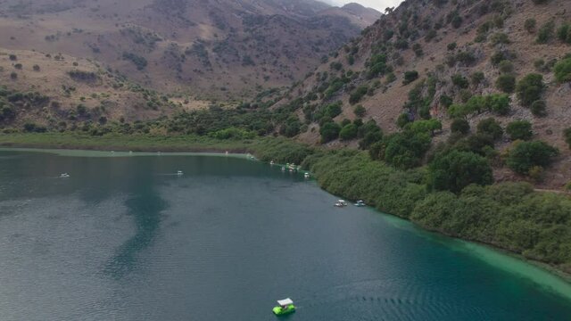 Aerial view. Beautiful mountain lake Kournas in Crete.