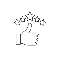 Thumb up and stars quality rating line icon, Vector illustration. Feedback outline symbol