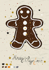 Christmas poster with christmas gingerbread man from new ink style collection.
