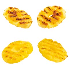 set of slices grilled pineapple isolated on white background
