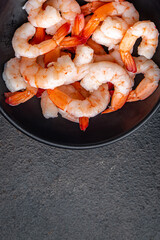 shrimp food boiled prawn seafood meal pescetarian diet shrimps snack on the table copy space food background rustic