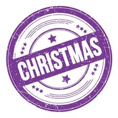 CHRISTMAS text on violet indigo round grungy stamp.