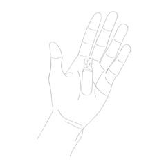 Flash drive in hand vector sketch. Open palm.