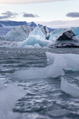 Icebergs swimming in Jökulsárlón glacier lake iceland